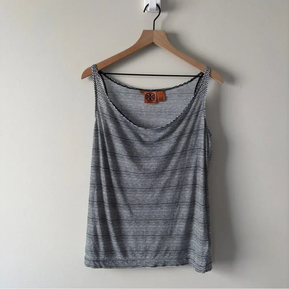 Tory Burch 100% Pima Cotton Black & White Striped Women’s Tank Top casual stripe